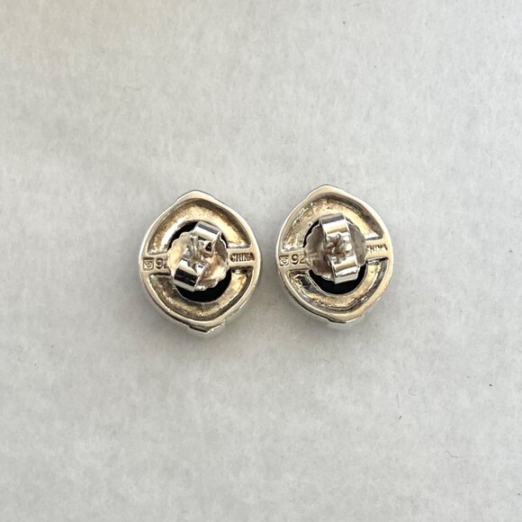 Sterling Silver 925 Michelle Albala Mosaic Blue Opal Inlay Oval Stud Earrings - Picture 9 of 16